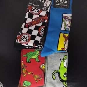 Pixar Character Crew Socks - Multi-Color Toy Story Cars And Lightning MQUEEN